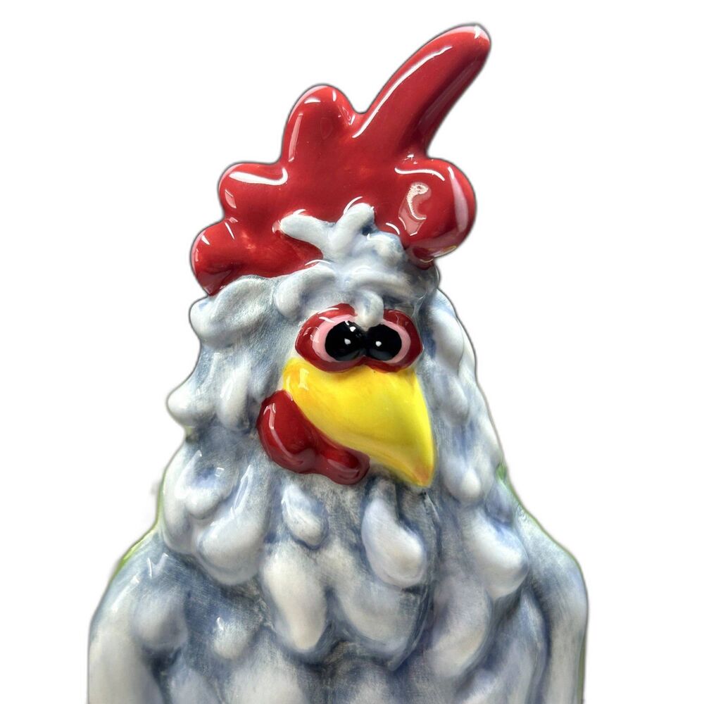 Mercedese Bantz Art Whimsical Funky Rooster Ceramic Vase High Gloss Finish
